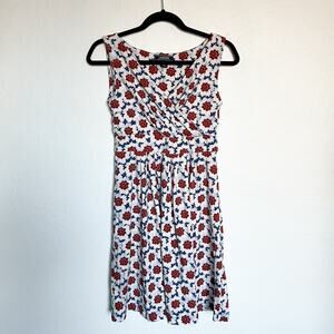 Lands End Sunflower Sleeveless Cotton Cross Short Dress XS Blue Ivory Sun